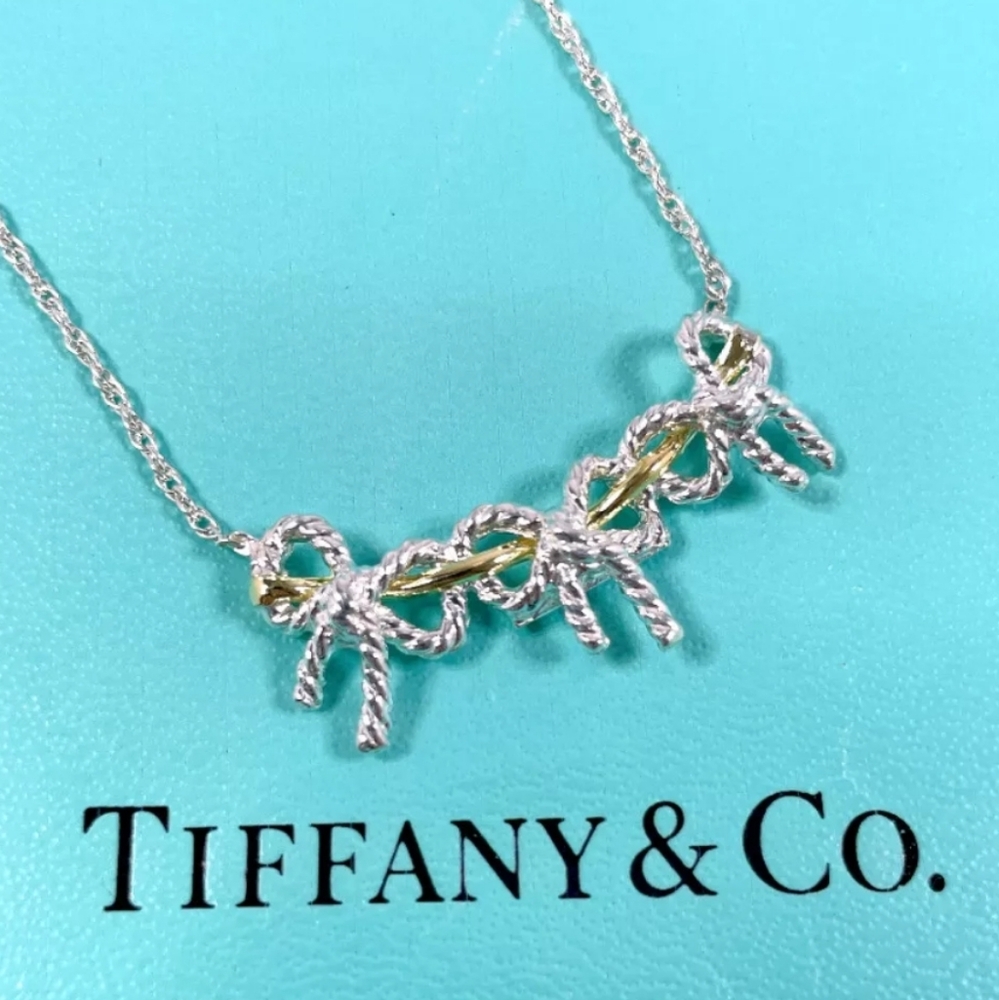 TIFFANY&Co. Necklace Triple ribbon Silver925/K18 yellow gold/ Gorgeous